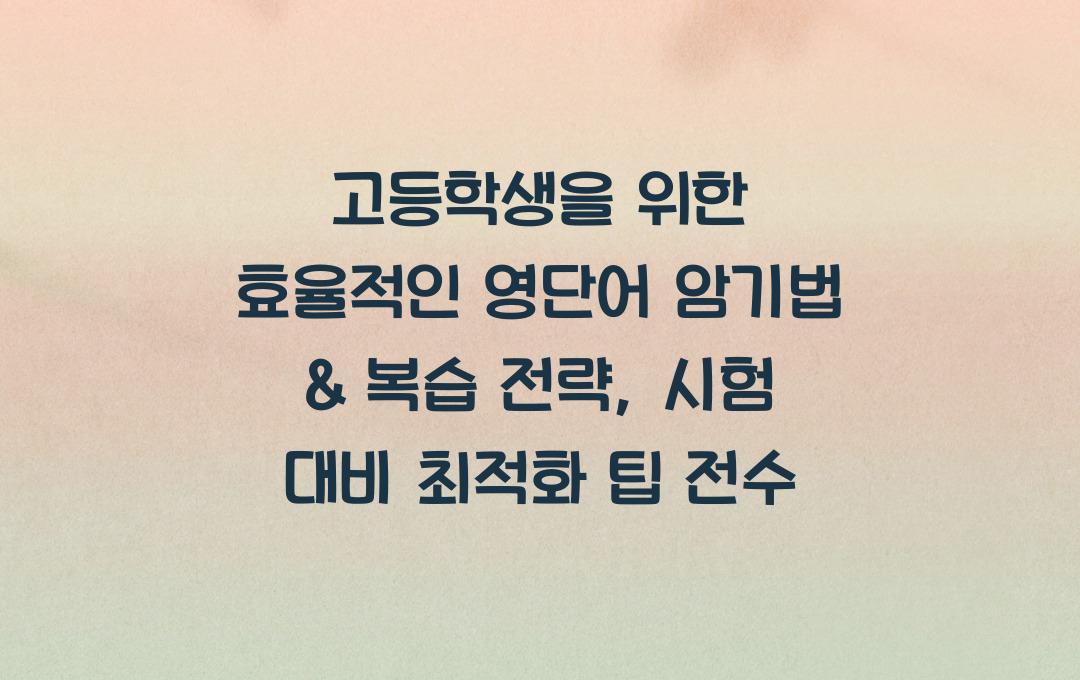 고등학생을 위한 효율적인 영단어 암기법 & 복습 전략