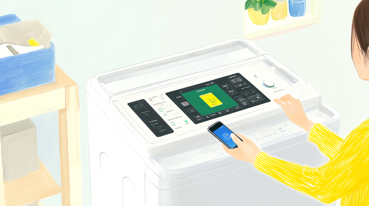 사용자 친화적인 삼성 WF25CB8650BW의 디자인을 강조한 이미지로, 직관적인 제어 패널과 완벽한 스마트폰 연동 기능이 묘사됨