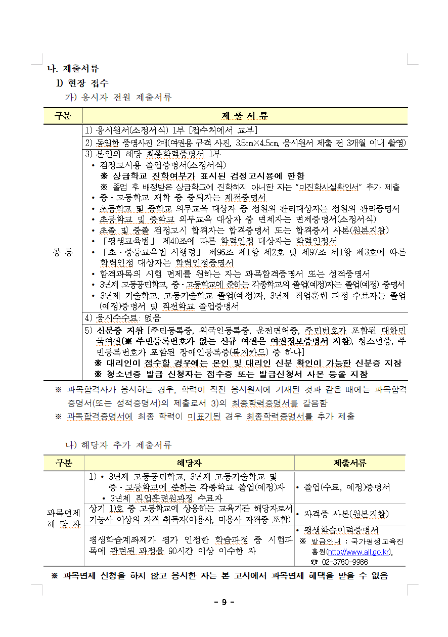 검정고시 제출서류