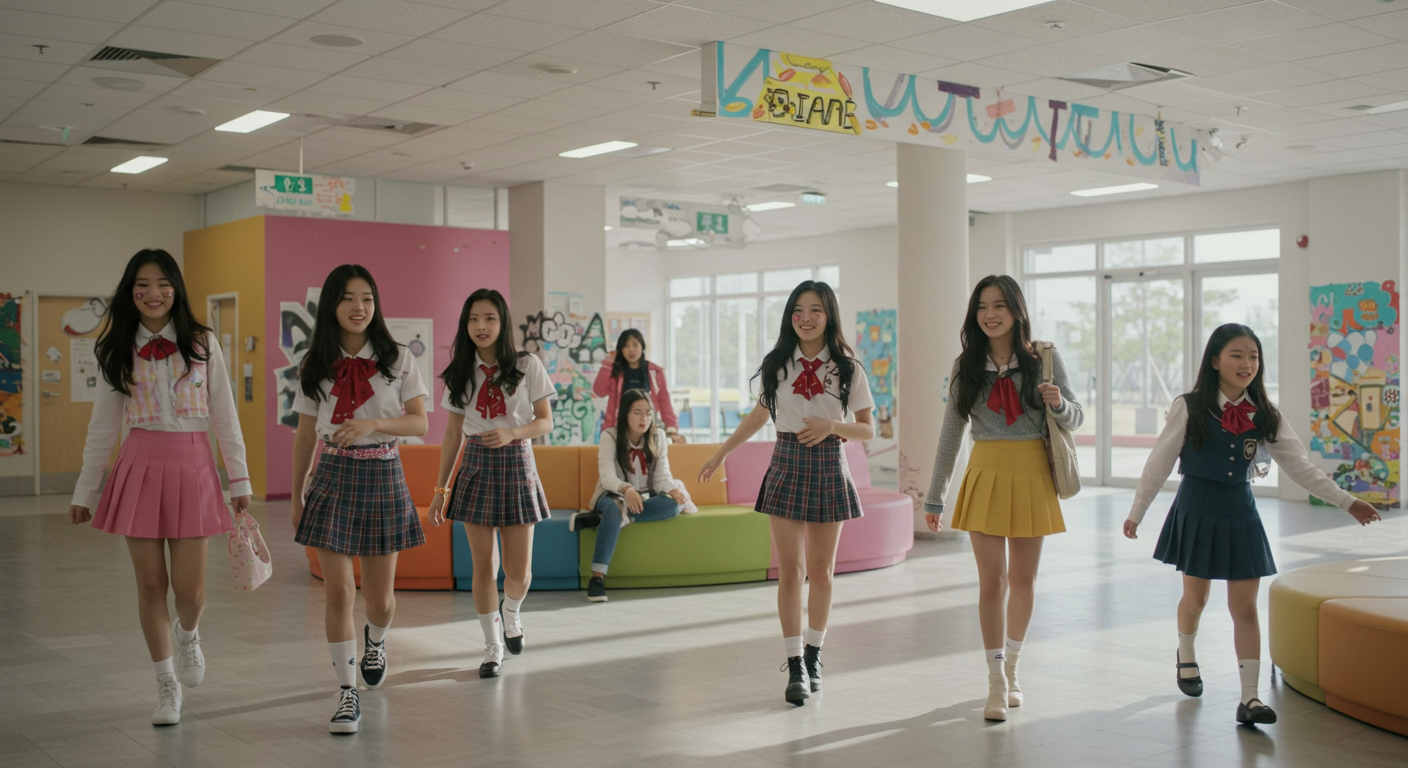 즐겁게 학교 다니는 여중생들.