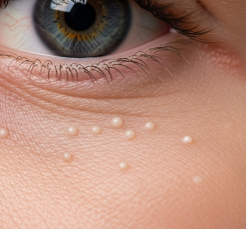 눈밑 비립종이 두드러진 모습