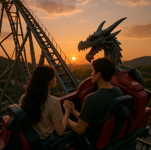 드라켄 을 타고 해질녘으 보고 있는 사진