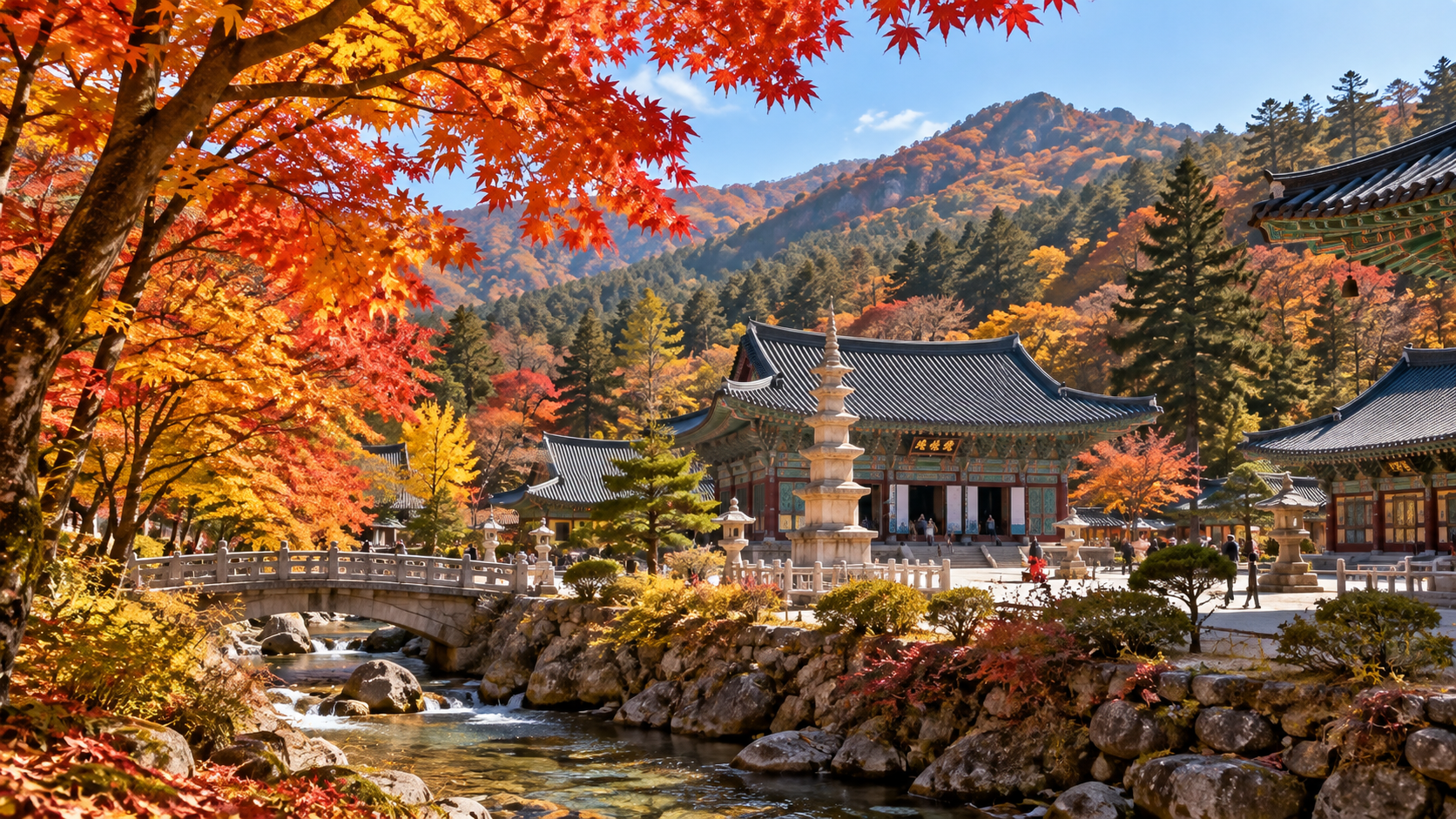 월정사에서 고즈넉한 사찰 단풍