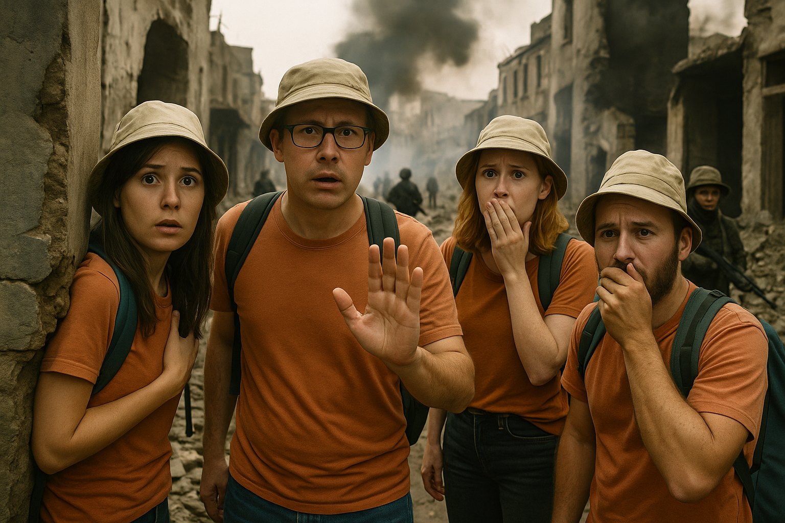 여행지에서 위험을 감지하고 경계하는 관광객들