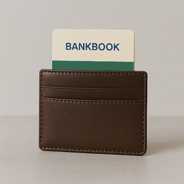 지갑 속 통장을 상징적으로 보여주는 스튜디오컷 이미지