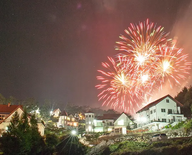 한밤 독일마을에서 불꽃이 터지는 모습
