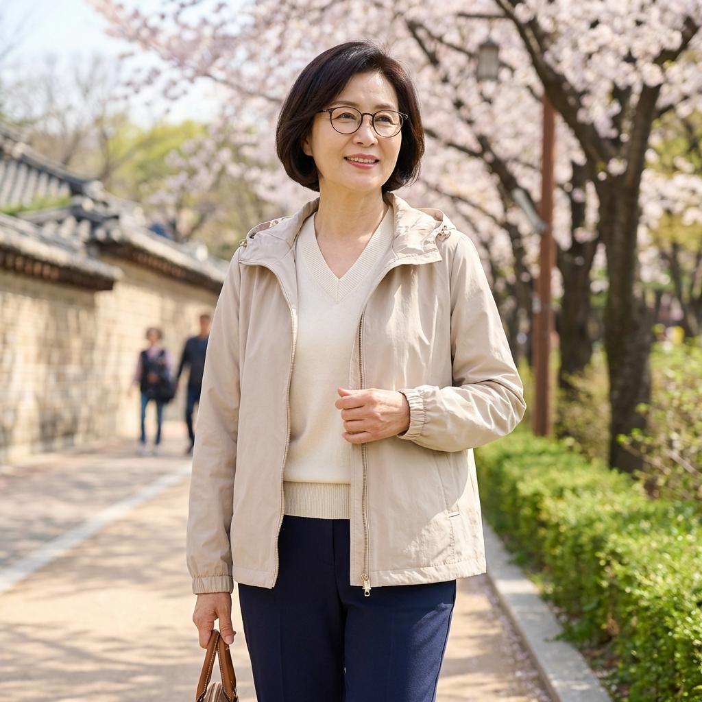 가볍고 구김 없는 60대 엄마 여행룩