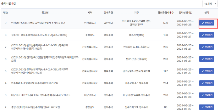 원하는 주택 선택하기