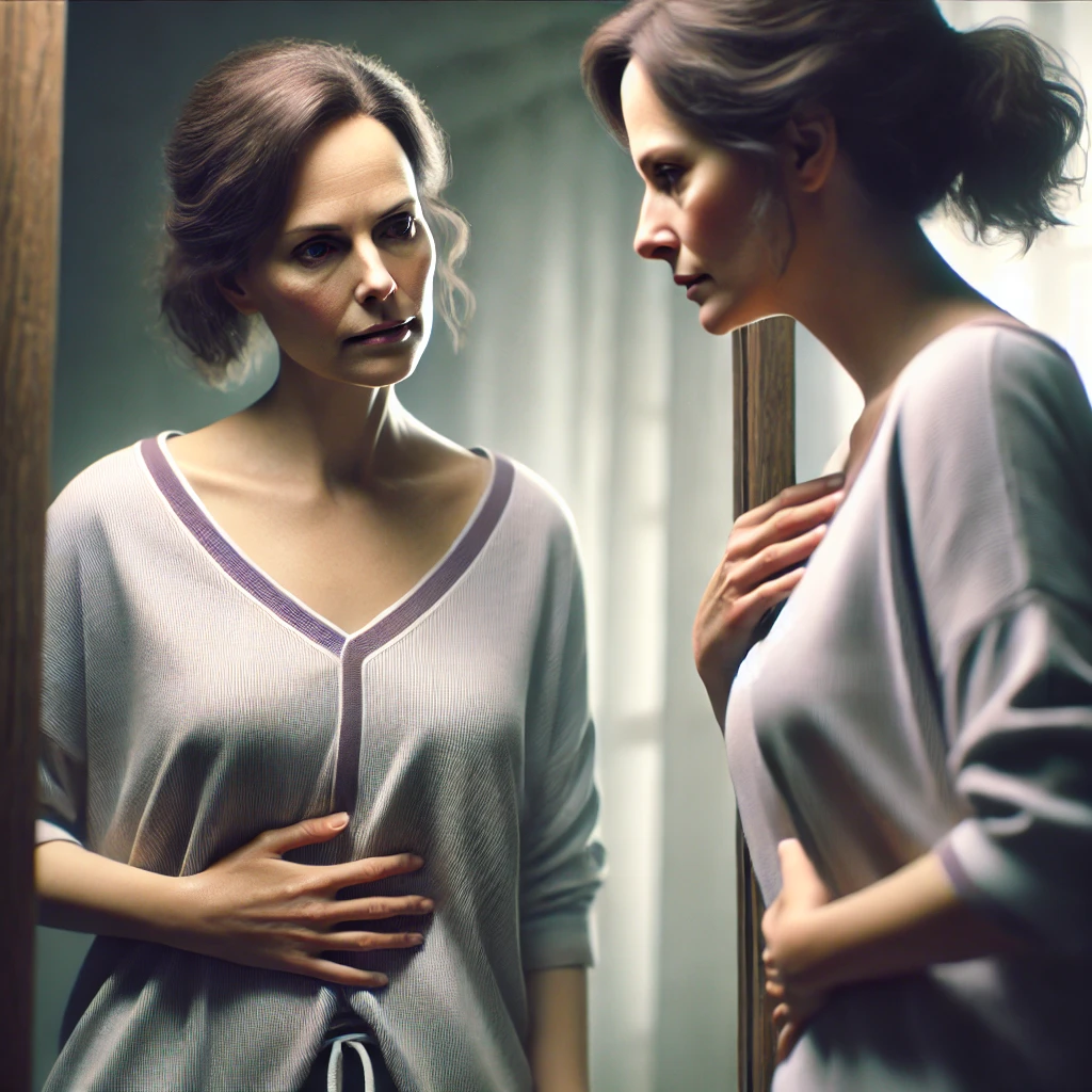 체중 증가로 힘들어 하는 중년 여성