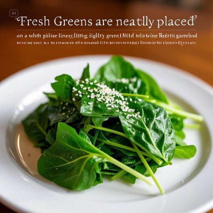 "신선한 초록색 취나물이 하얀 접시에 정갈하게 담겨있고, 참기름과 깨소금이 살짝 뿌려진 모습. 배경에는 봄철 식탁 분위기를 연출하는 따뜻한 조명과 나무 식탁"