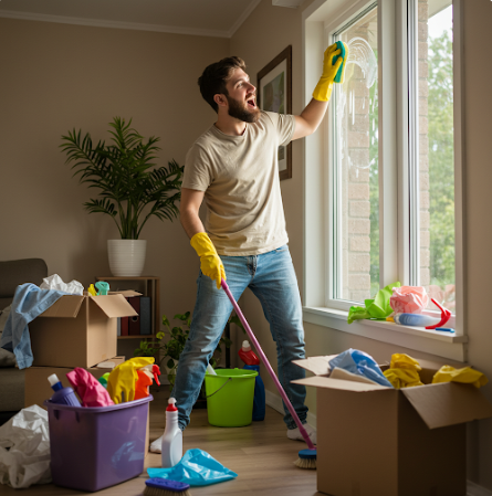 실내 청소중인 남성