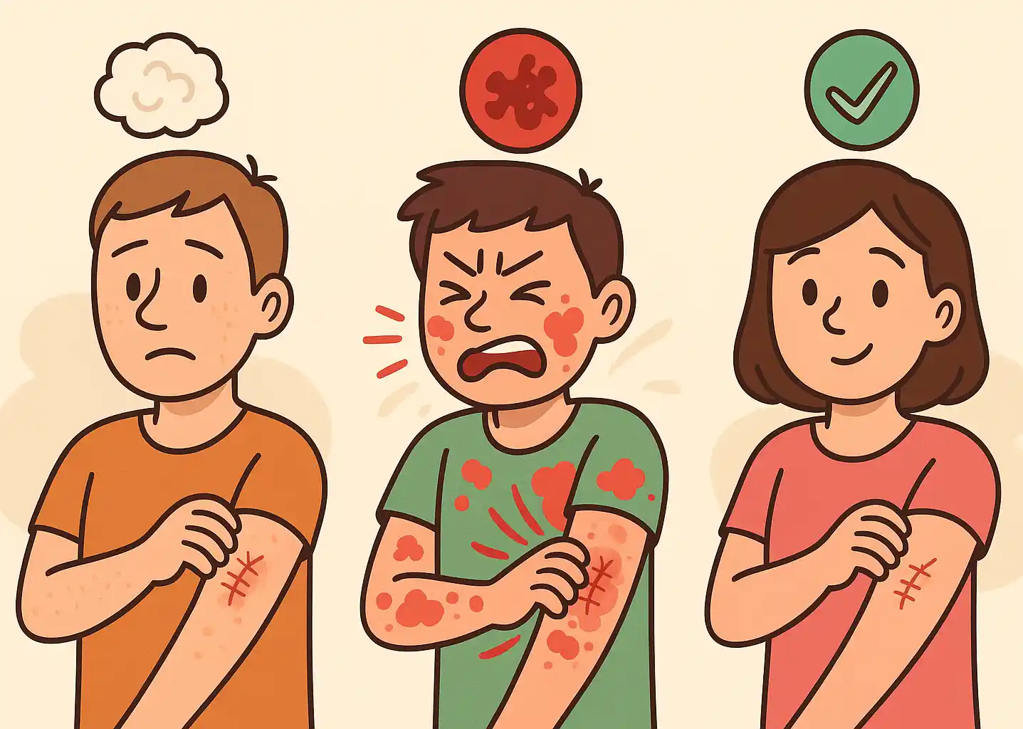 봉합 실이 분해되며 가려움을 유발하는 모습