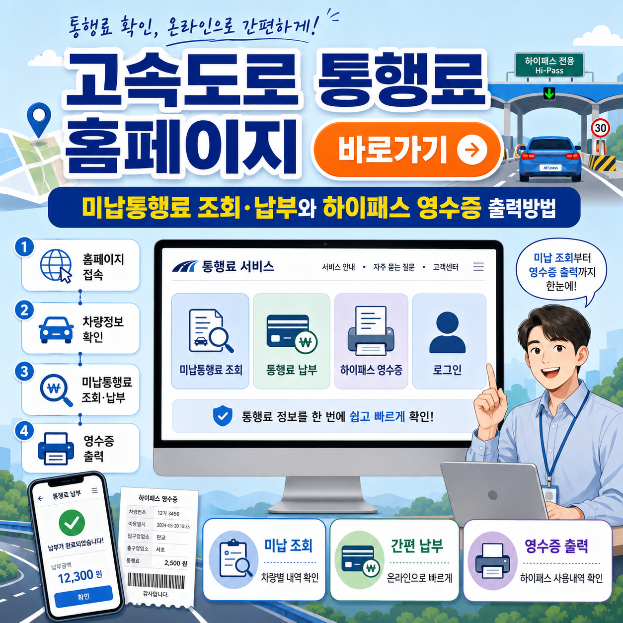 고속도로 통행료 홈페이지 바로가기｜미납통행료 조회&middot;납부와 하이패스 영수증 출력방법