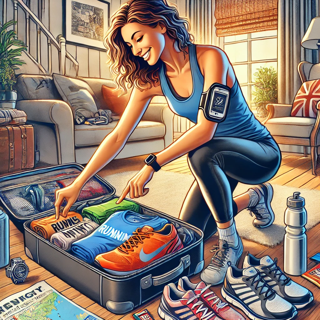러닝 여행을 위해 짐꾸리는 여성 일러스트