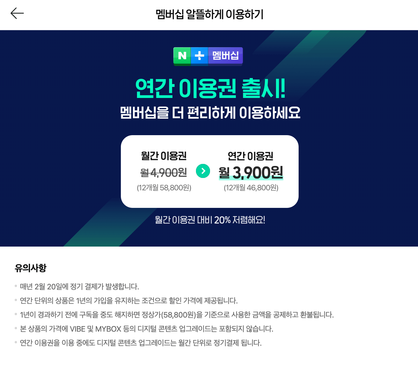 네이버플러스 멤버십 연간이용권 가격 안내