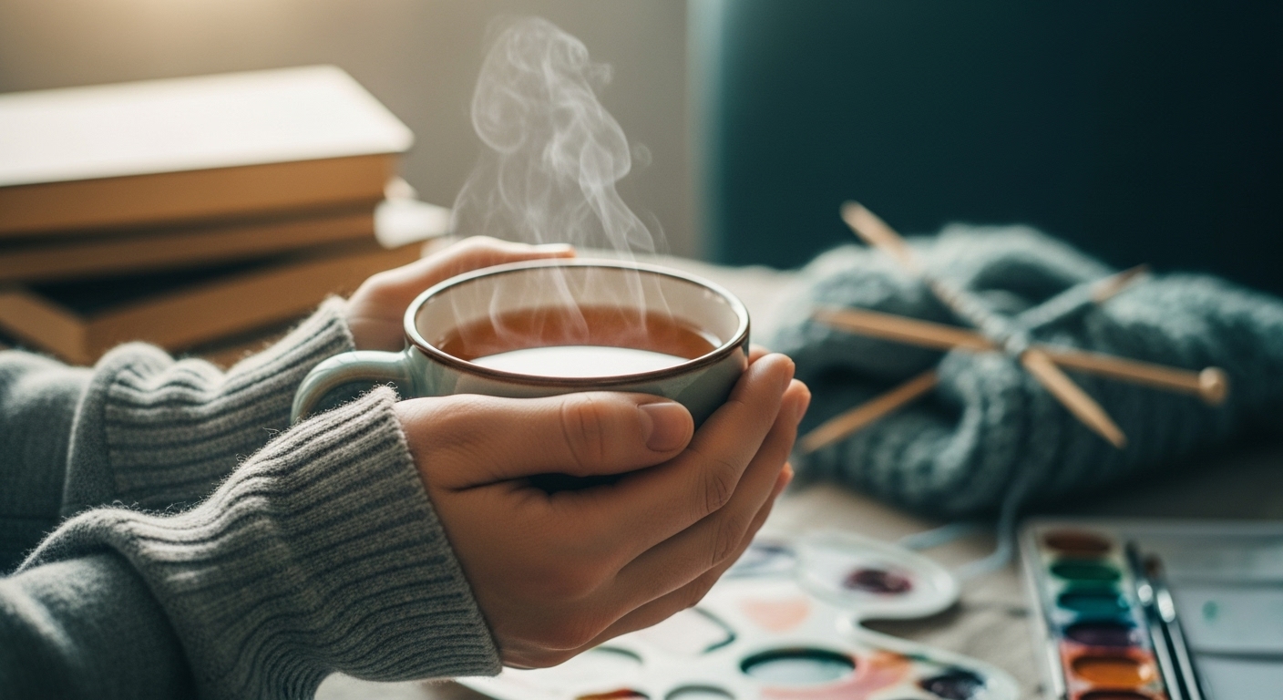 따뜻한 차 한 잔과 함께 독서나 취미를 즐기는 아늑한 순간