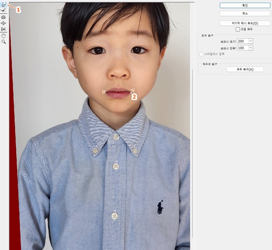 픽셀유동화를 이용하여 표정 보정