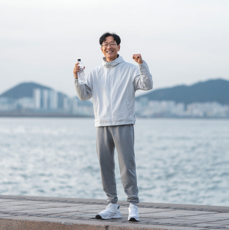 한강에서 조깅하는 중년