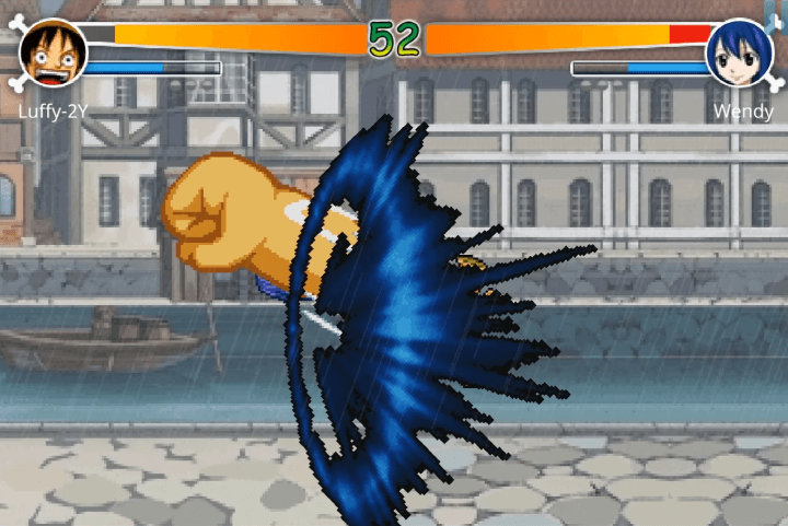 원피스-2인용-게임하기-플레이-루피가-웬디에게-왕주먹을-날려-공격하는-화면