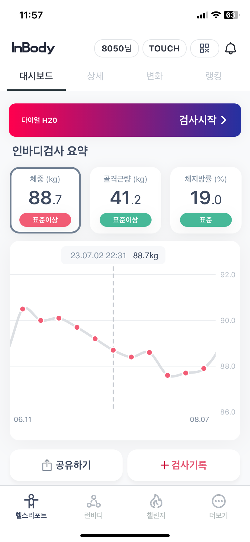 2023년 7월2일 인바디 결과