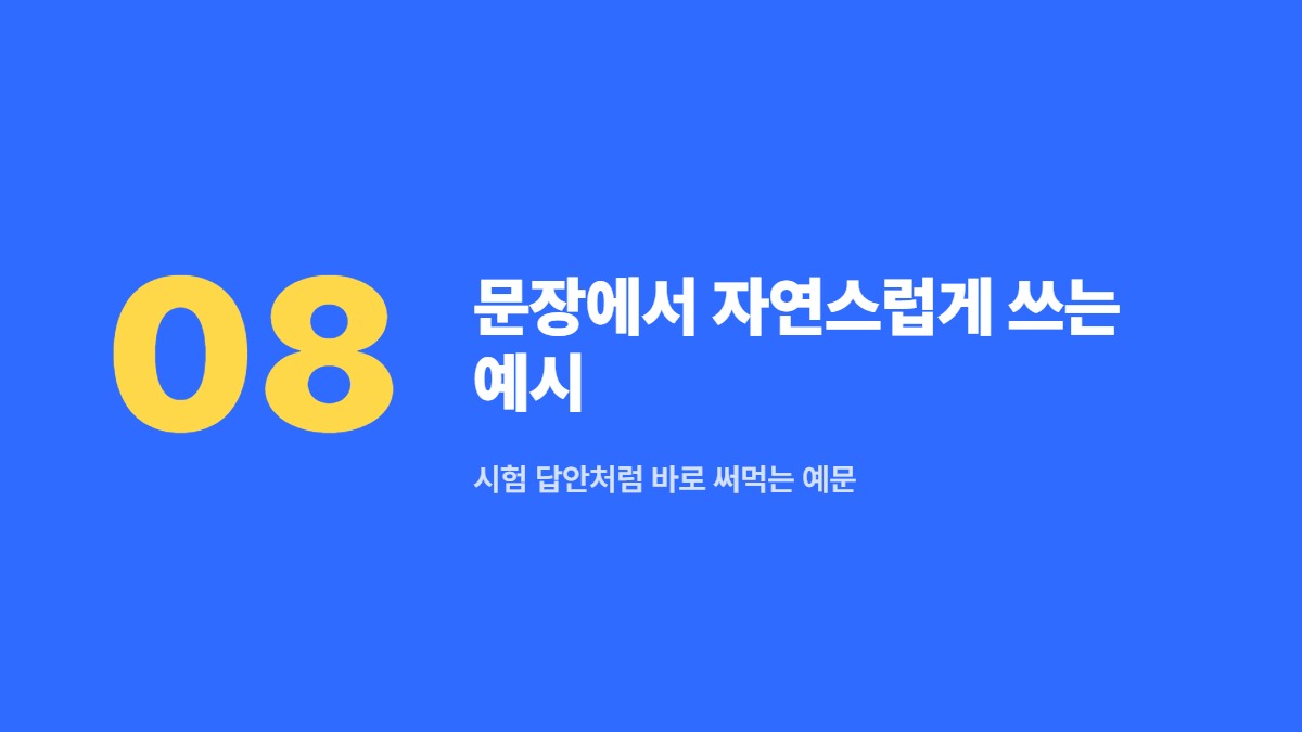 문장에서 자연스럽게 쓰는 예시 — 시험 답안처럼 바로 써먹는 예문