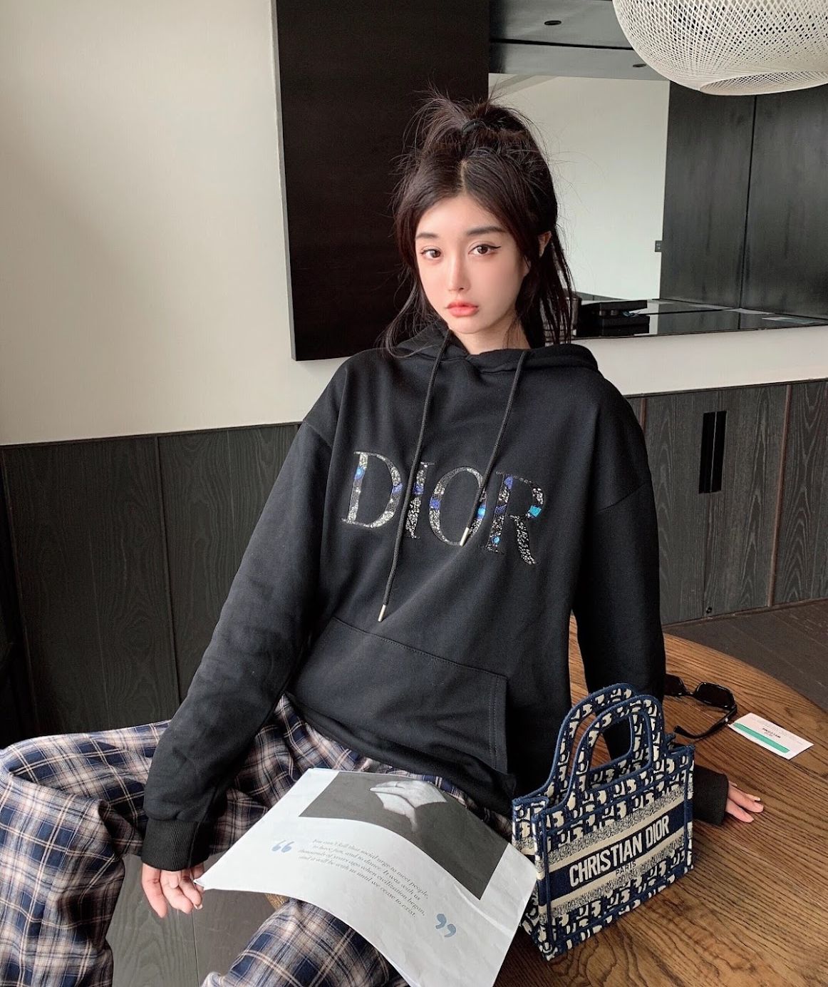 에스리아 디올 북토트 미니백 블루 오블리크자수