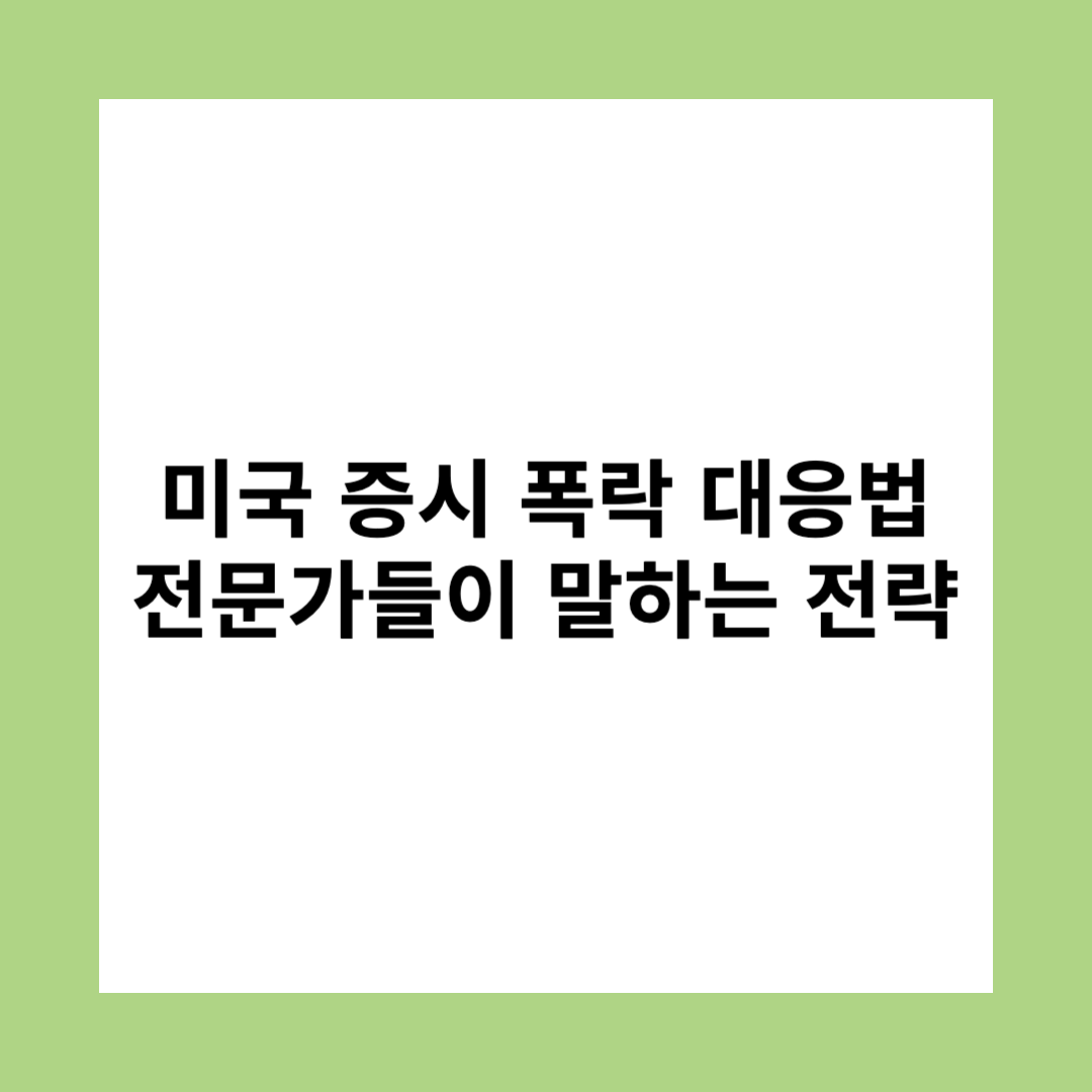 미국 증시 폭락 대응법, 전문가들이 말하는 전략