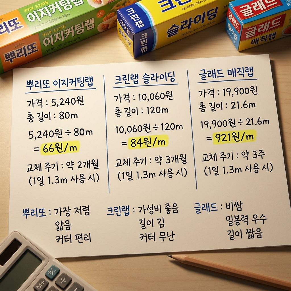 주방용 랩 m당 가격 비교