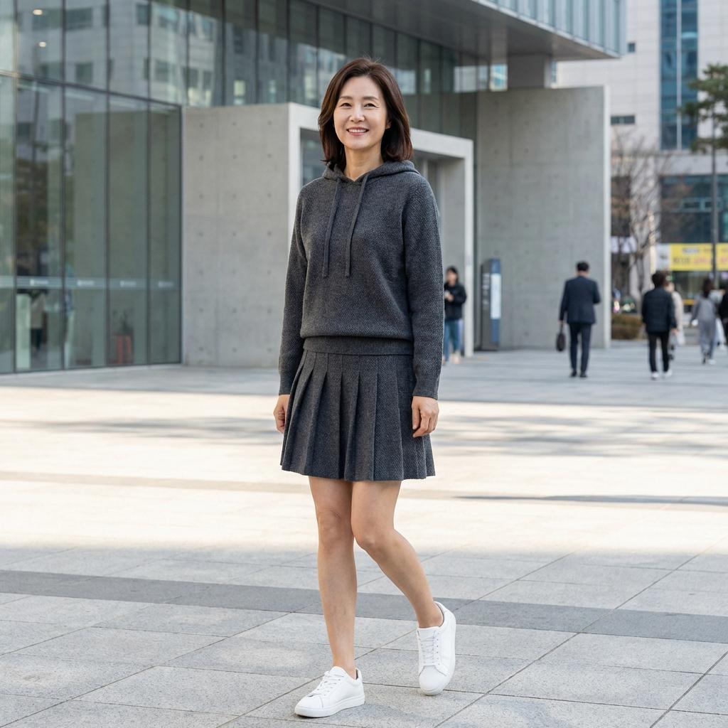 스니커즈에도 잘 어울리는 50대 세미 캐주얼 모노크롬