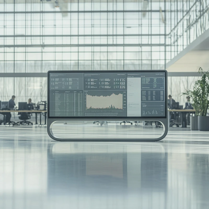 투자자들이 다양한 테마형 ETF를 검토하며 기회의 감각을 느끼는 밝은 사무실, 장기 투자와 월세 수익에 대한 가능성을 탐색하는 장면