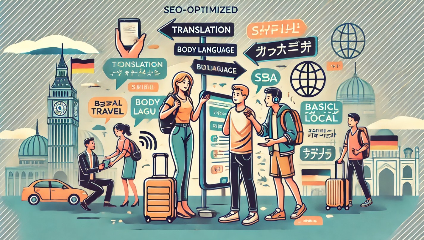 해외여행 중 언어 장벽을 극복하는 방법을 나타낸 이미지