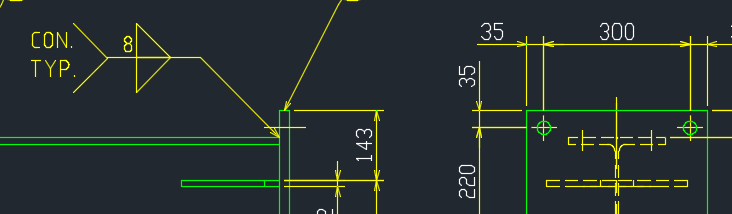 기계도면에서 기준선과 화살표를 포함한 기본 용접 기호 예시