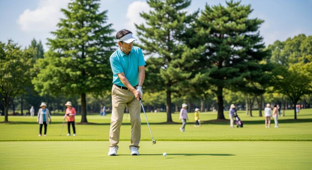 파크골프 모여서 하는 사진