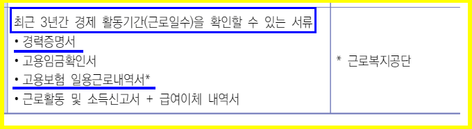 최근3년간 경제활동기간을 확인할수 있는 서류