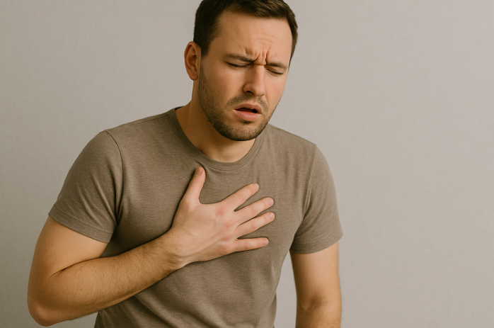 역류성 식도염에 힘들어 하는 남자 사진