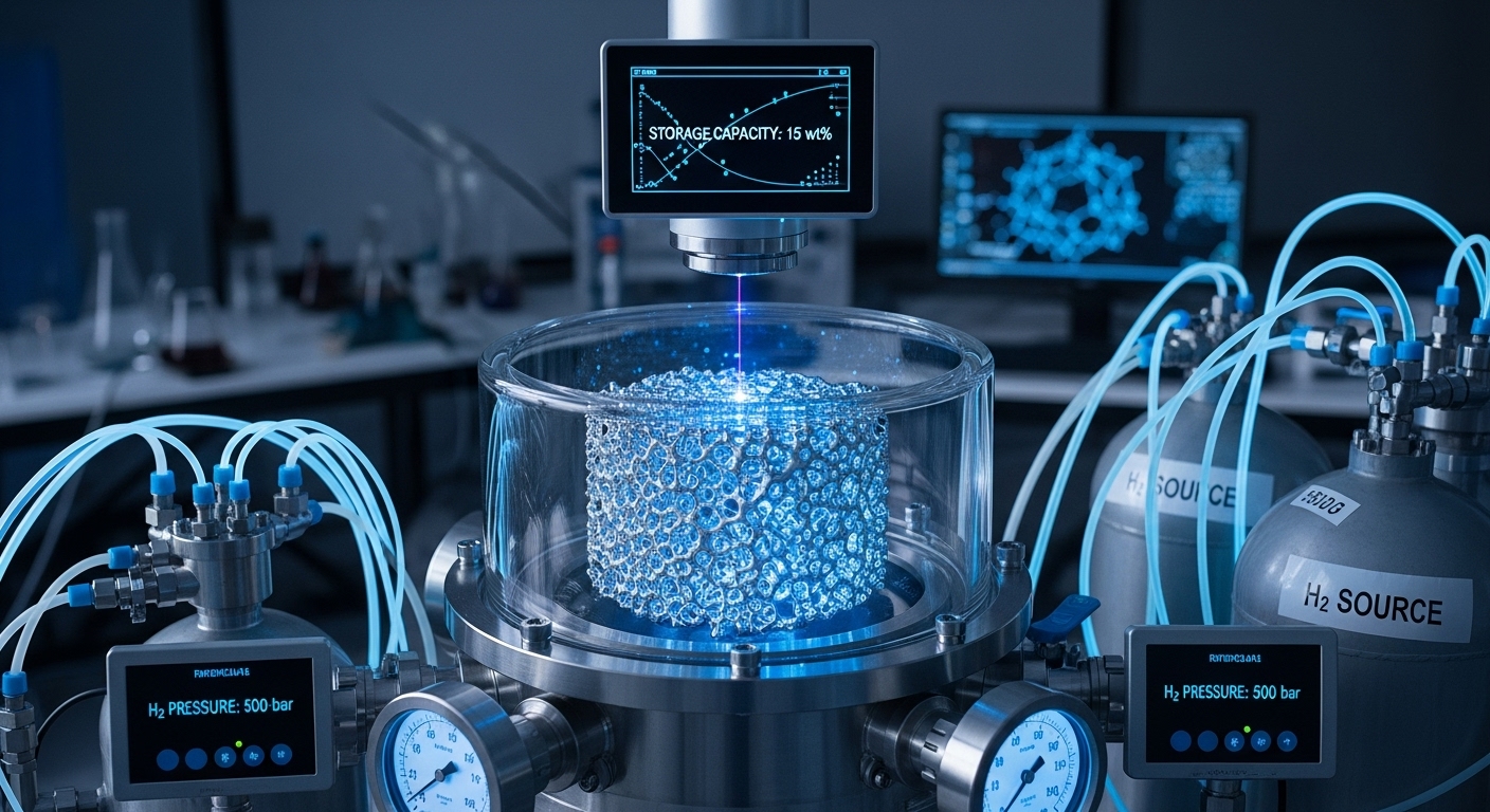첨단 수소저장합금 소재를 확대한 모습, 잠수함 추진 시스템의 핵심 기술을 시각화.