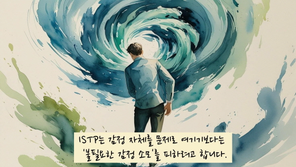 ISTP는 감정 자체를 문제로 여기기보다는 ‘불필요한 감정 소모’를 피하려고 합니다에 관한 그림입니다.