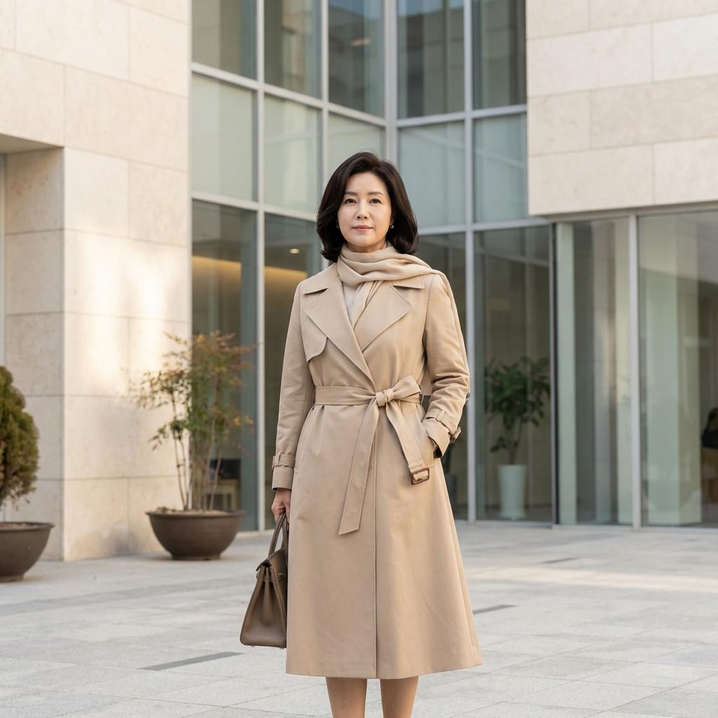 뱃살은 가리고 라인은 살리는 50대 A라인 트렌치코트 고르는 법