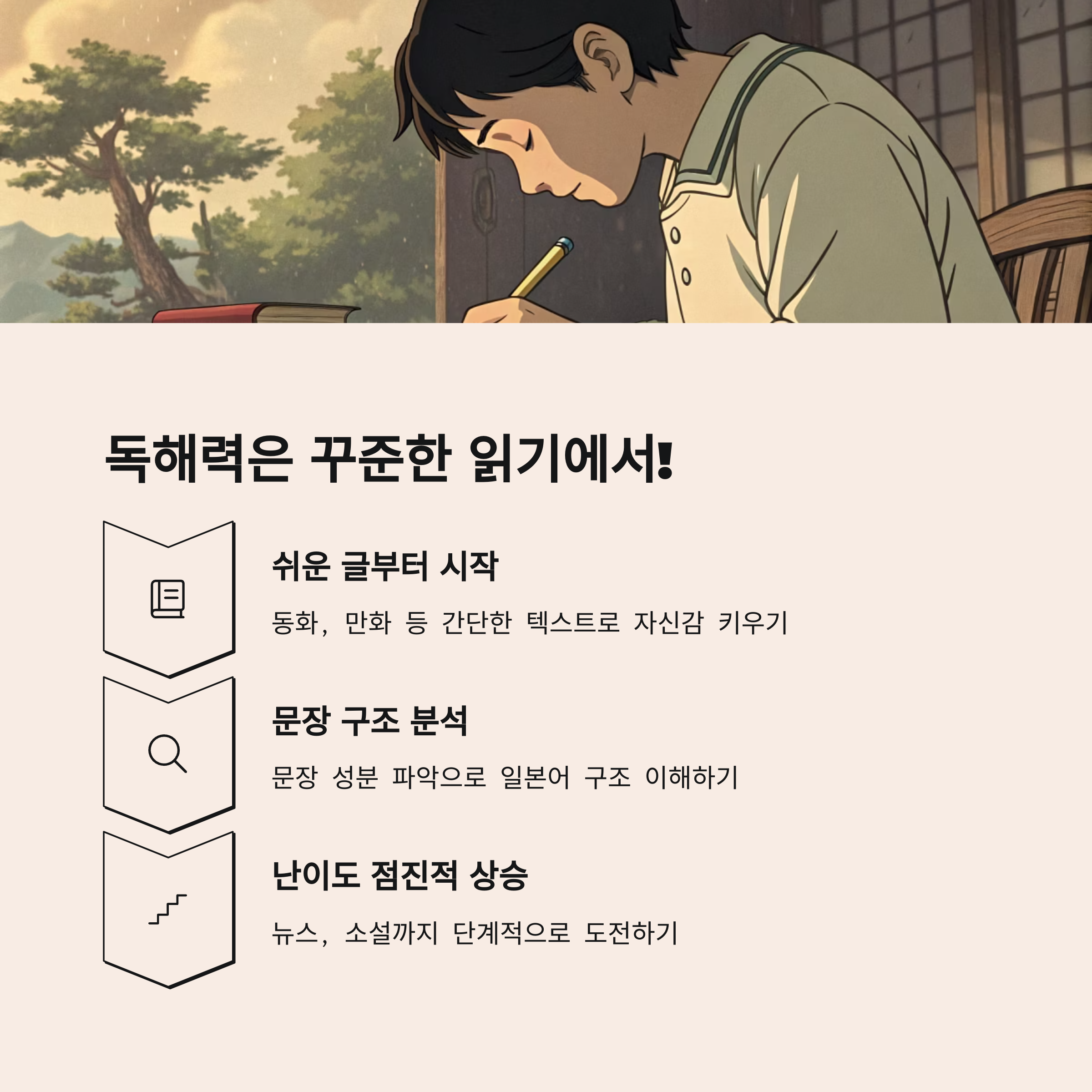 일본어 신문 또는 책을 읽는 모습