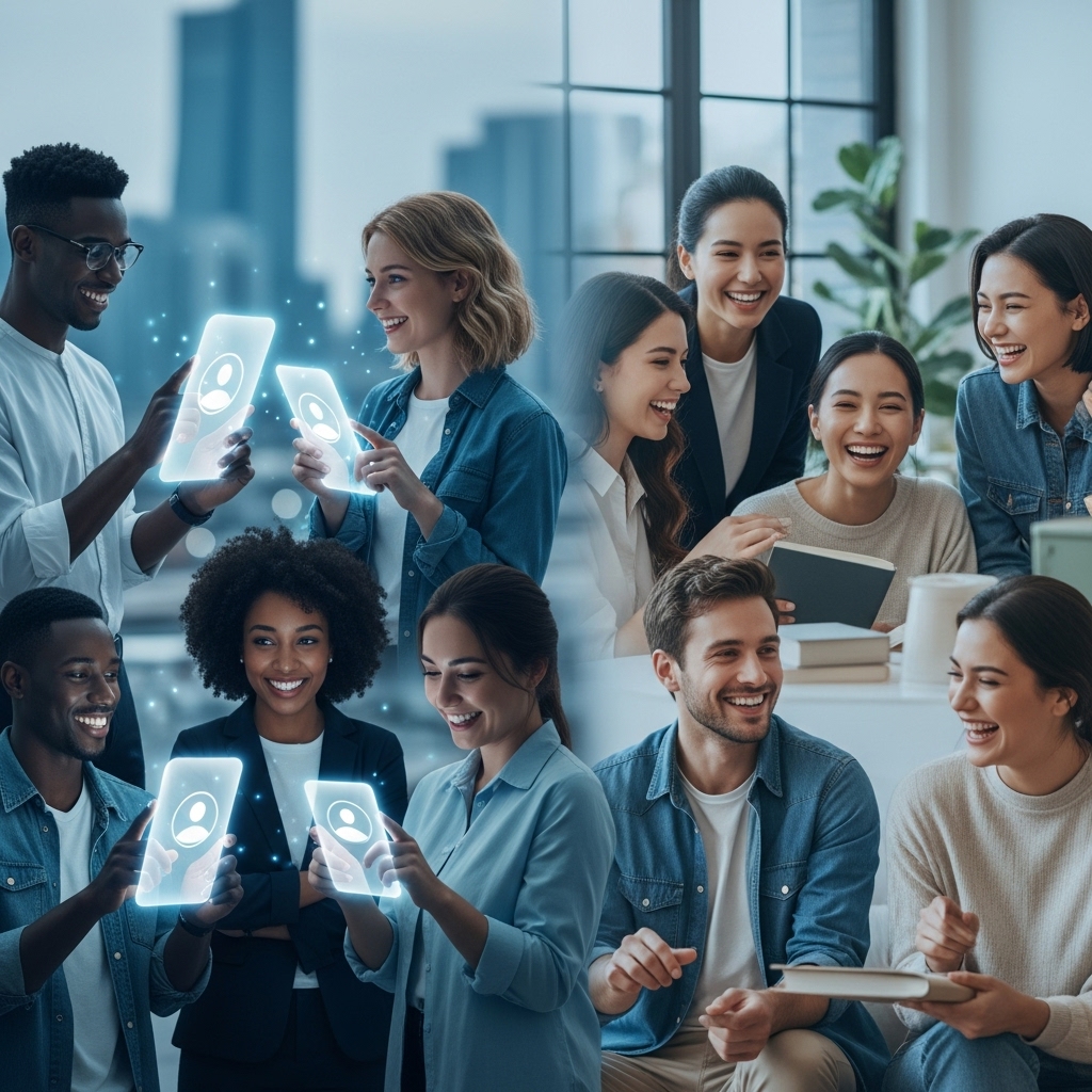 2025년 서울 청년들이 익명 앱과 소셜 살롱을 통해 온라인과 오프라인에서 다양한 방식으로 관계를 맺는 역동적인 모습