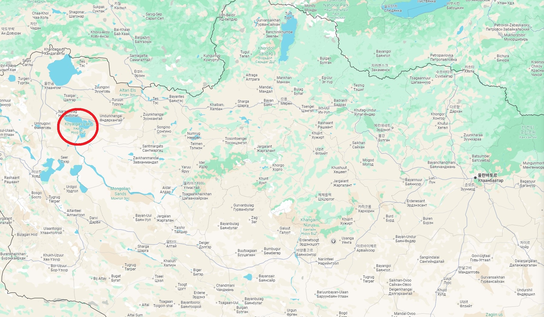 몽골 카르가스 호수 위치