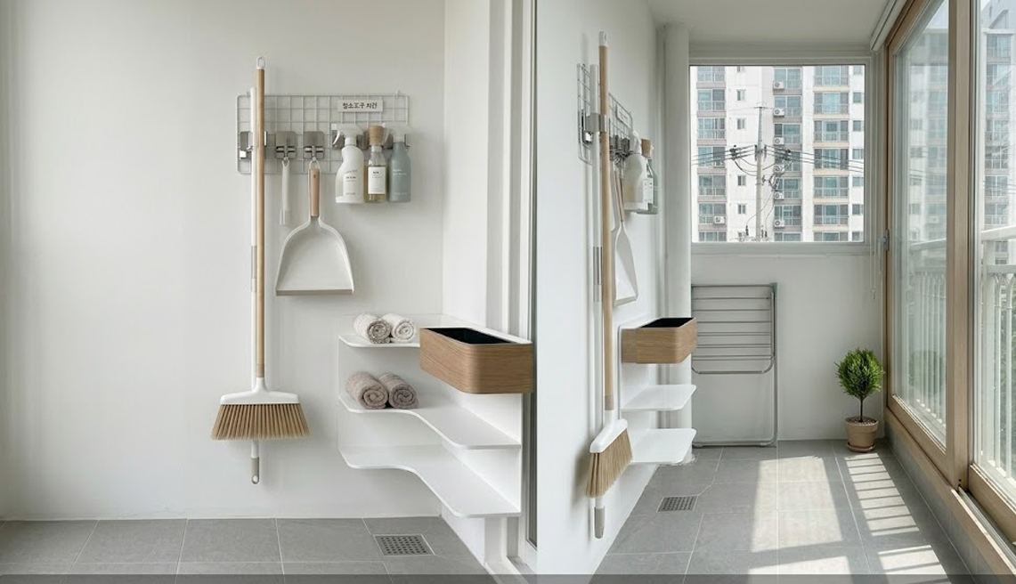 깔끔하게 수납 정리한 베란다 모습