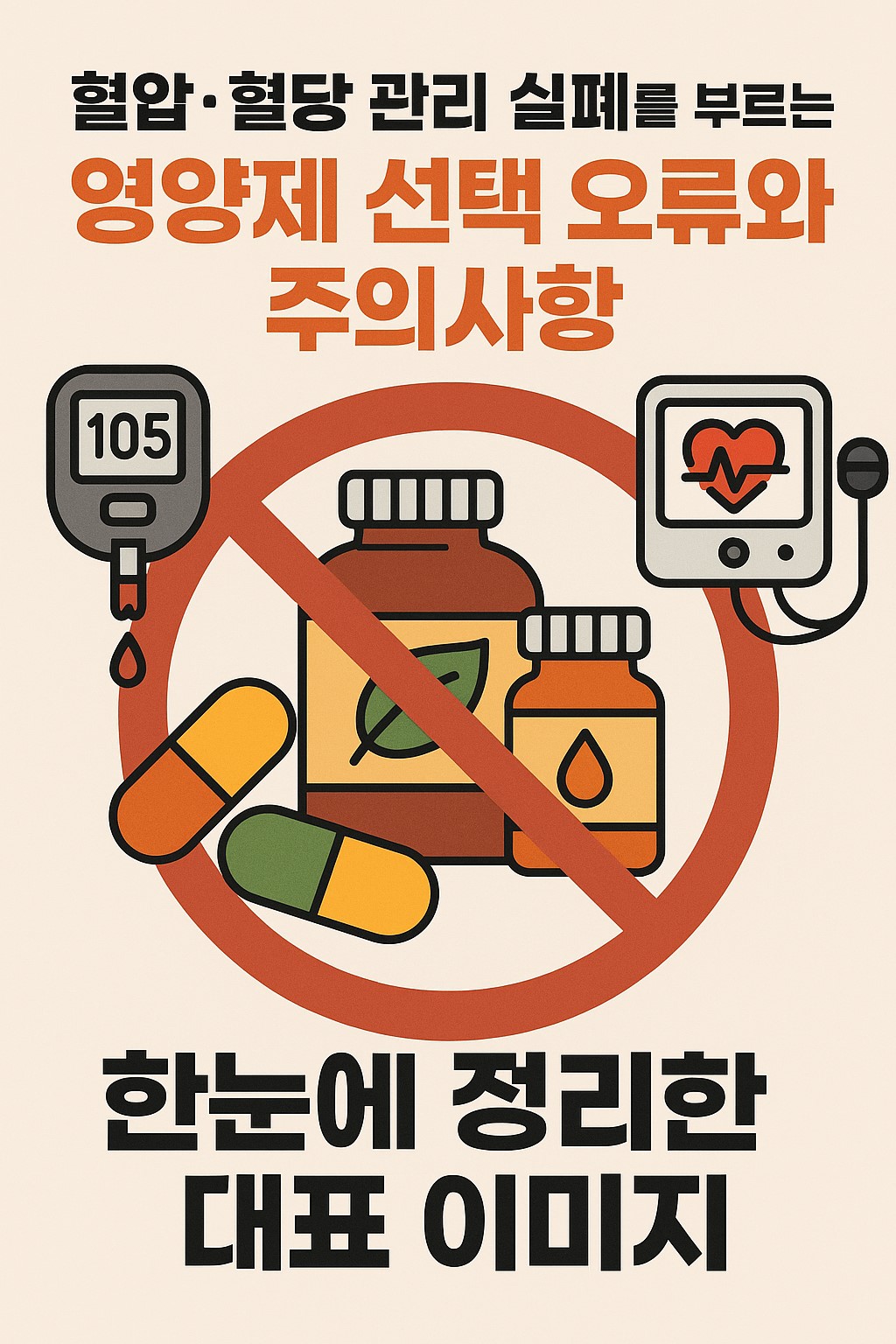 혈압·혈당 관리 실패를 부르는 영양제 선택 오류와 주의사항을 한눈에 정리한 대표 이미지