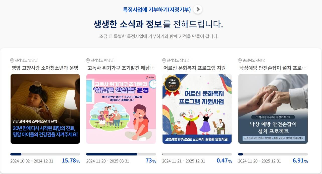 고향사랑기부제 특정사업 지정기부