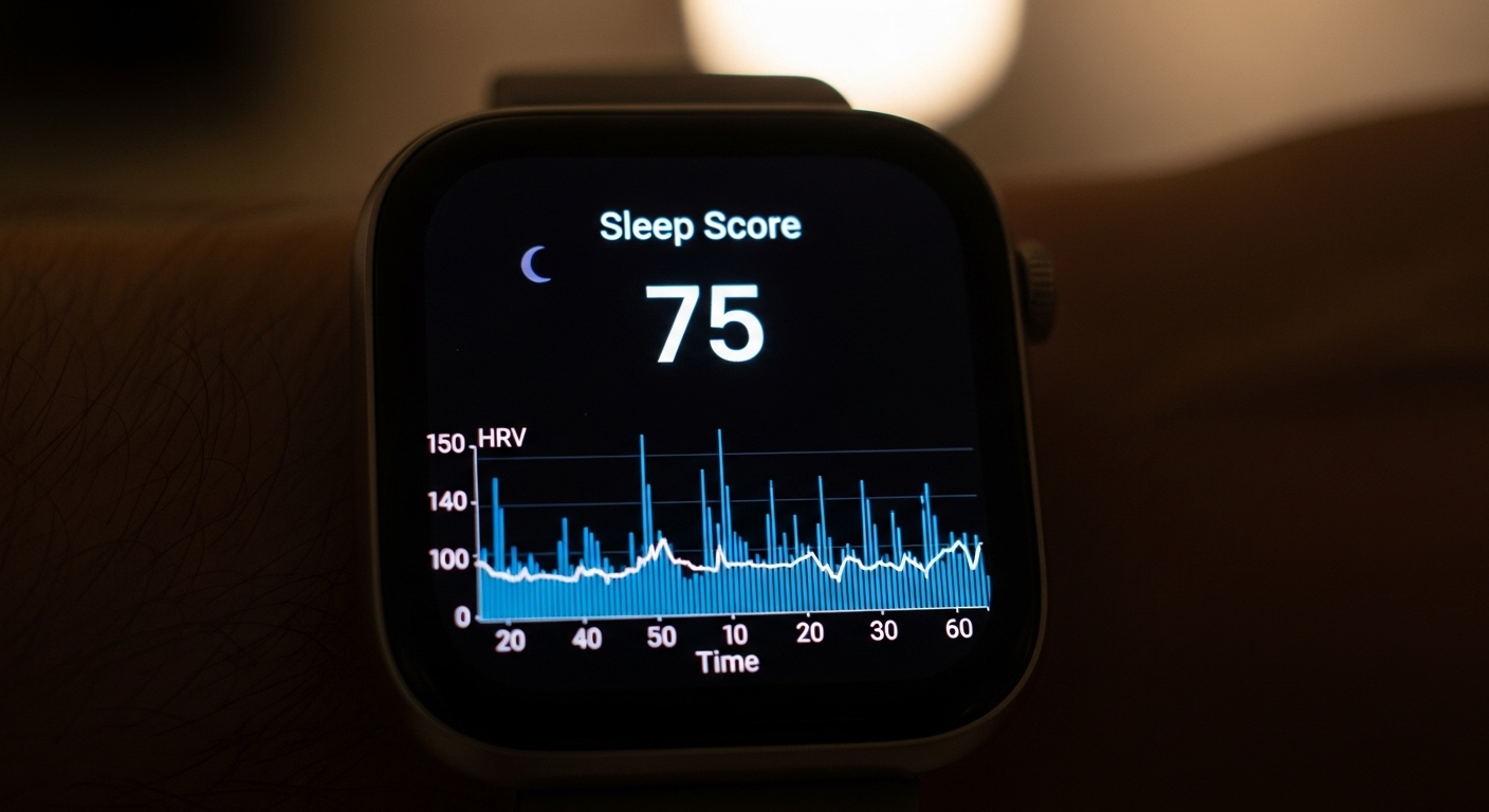 수면 점수와 심박수 그래프가 보이는 스마트 워치 화면 이미지
