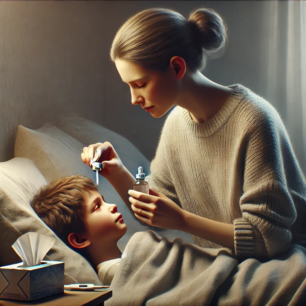 감기-걸린-아이의-코에-소금물을-떨어트리는-엄마