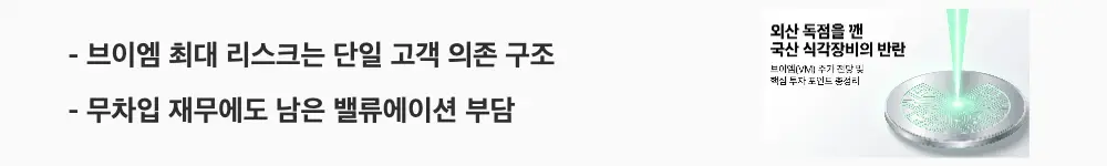 브이엠 주가 전망: ‘브이엠 최대 리스크는 단일 고객 의존 구조’라는 문구가 포함된 웹배너 이미지. 이 이미지는 브이엠의 SK하이닉스 의존 리스크와 수급·배당 현황을 시각적으로 전달하며, 블로그의 브이엠 주가 전망 분석과 관련된 내용을 설명함