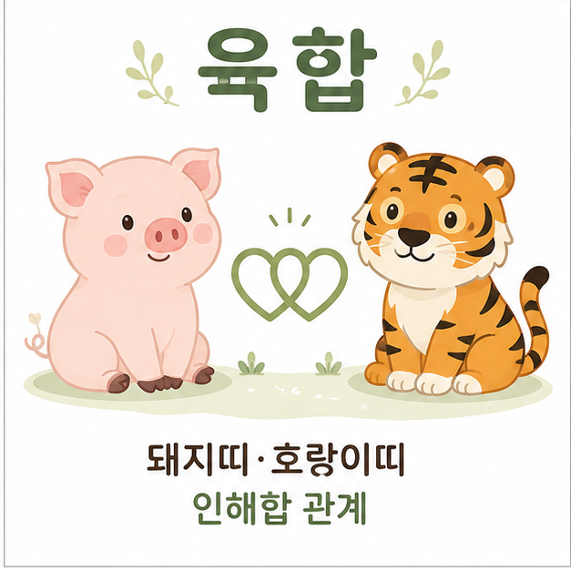 돼지띠와 호랑이띠가 인해합이라는 육합 관계로 해석되는 내용을 보여주는 이미지