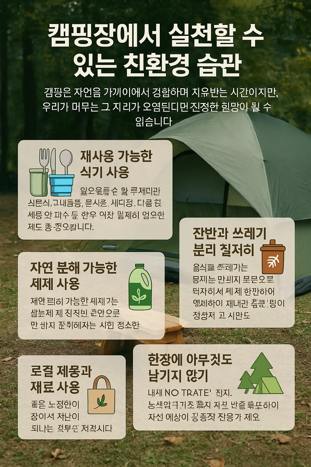 캠핑장에서 실천할 수 있는 친환경 습관 관련 사진