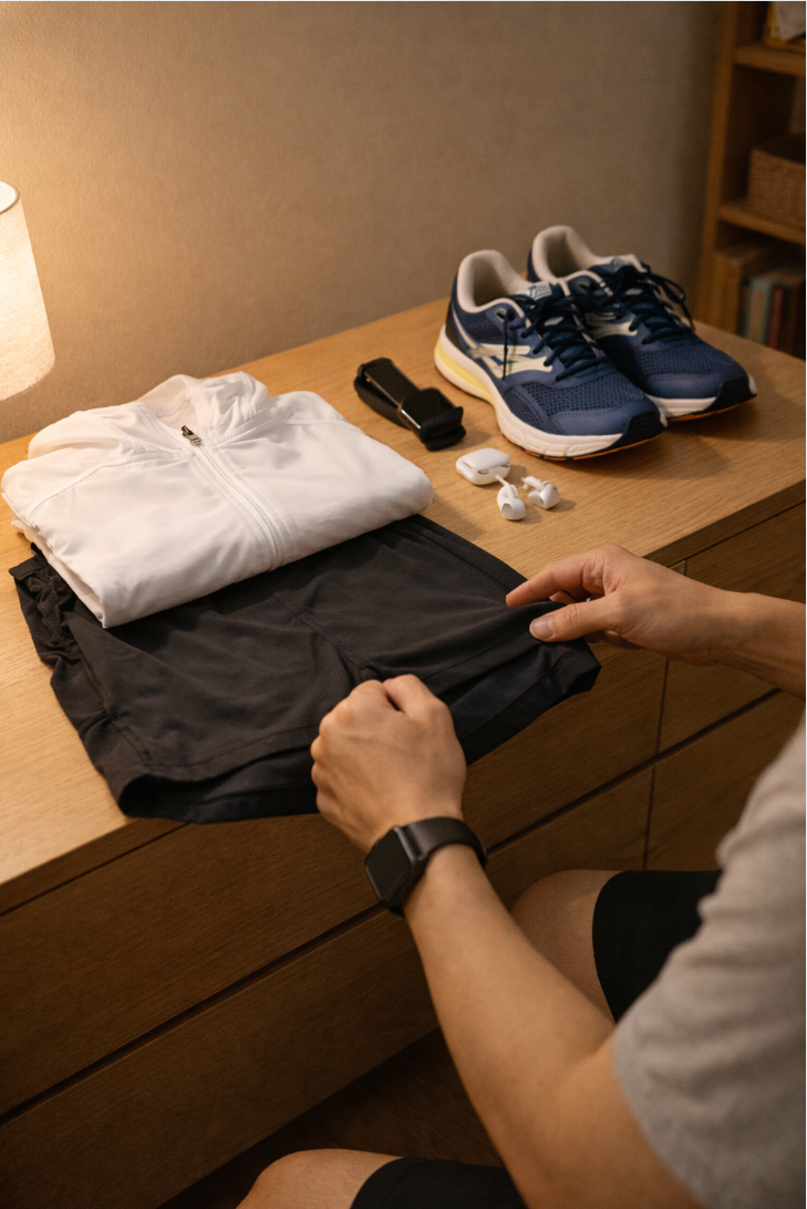 러닝 준비물을 미리 꺼내두는 초보 러너의 습관